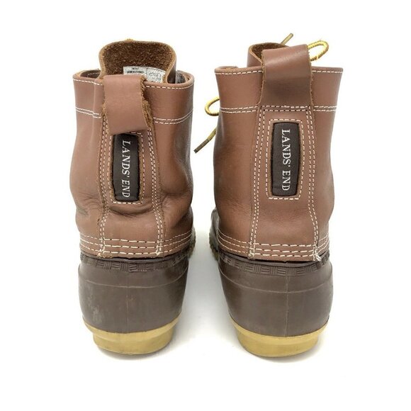 Lands End Brown Leather Rubber Rain Boots 10 - Picture 4 of 8